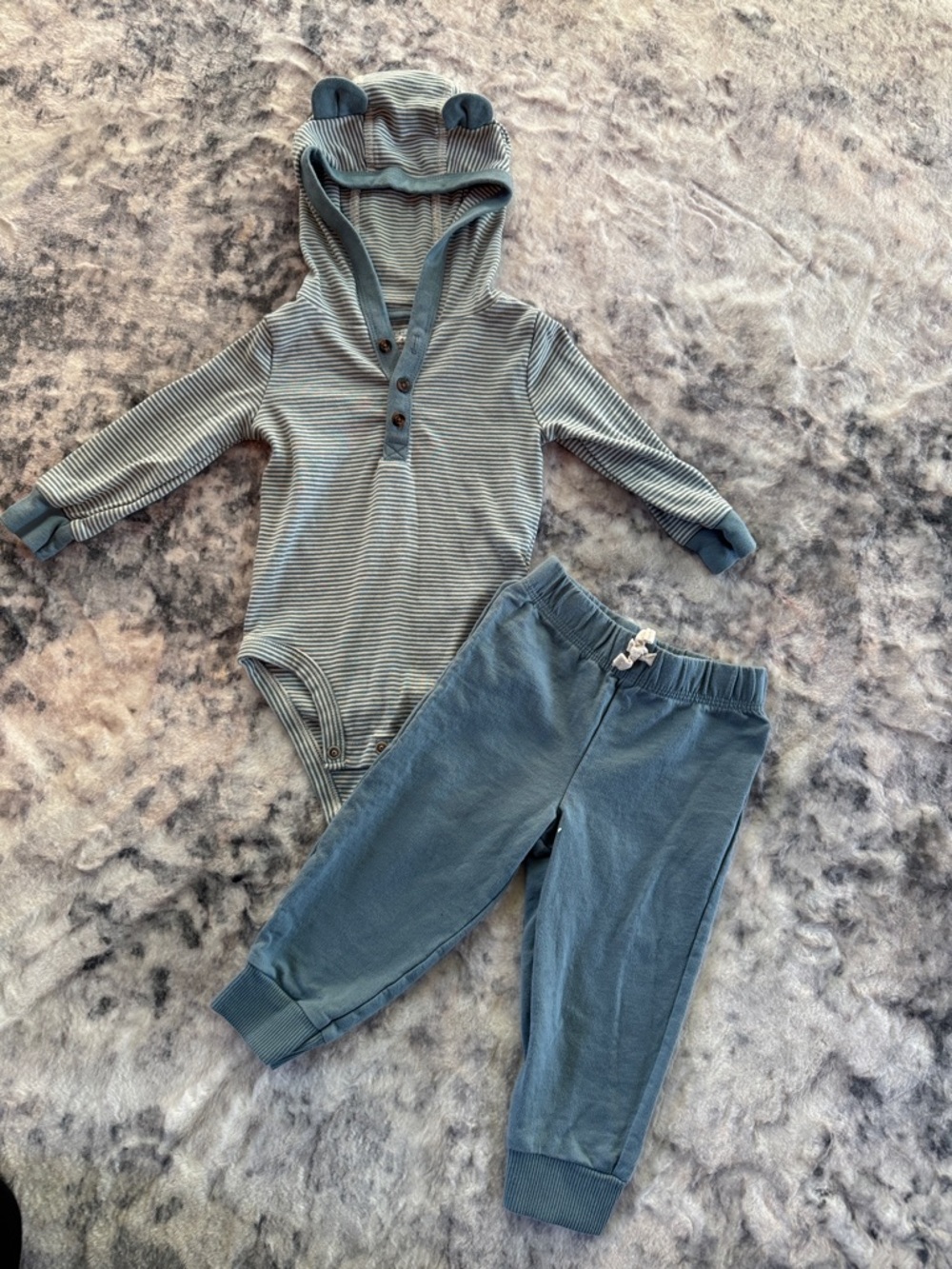 Unbranded Boys' Blue Striped Hooded Bodysuit & Jogger Set NWOT